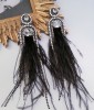 Auskarai - Fortūna - Plunksnos - Black - Silver Night crystals - Long 
