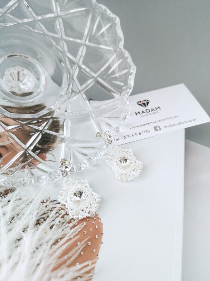 Auskarai - Frosted - Slim - White - Crystal - Wedding 