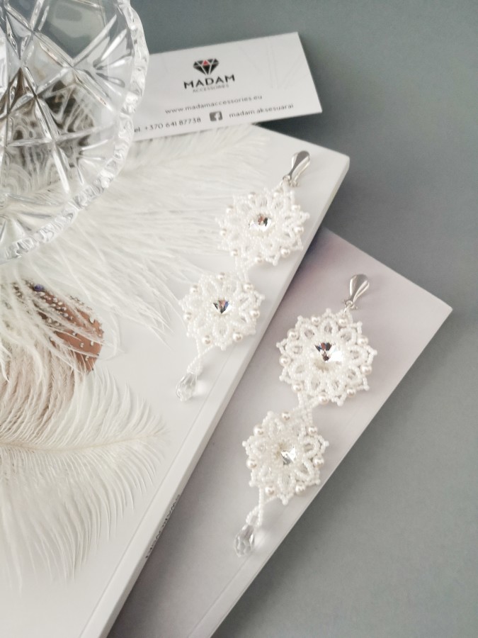 Klipsai - Gėlytės - White - Crystal - Wedding - Long  