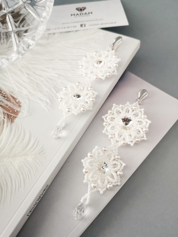 Klipsai - Gėlytės - White - Crystal - Wedding - Long  