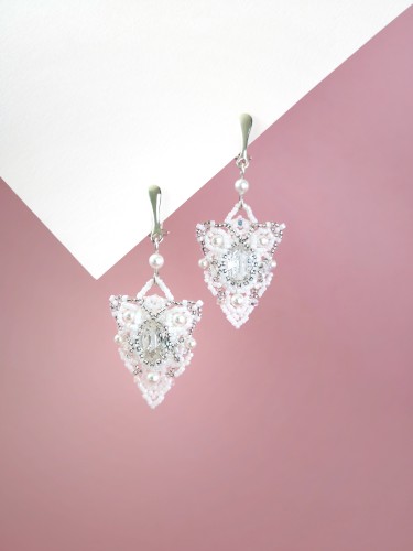 Auskarai - Klipsai - HELENA - White - Crystal - Wedding 