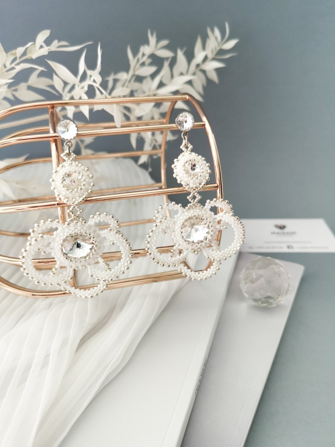 Auskarai - Orchidėjos - White - Crystal - Long - Wedding 