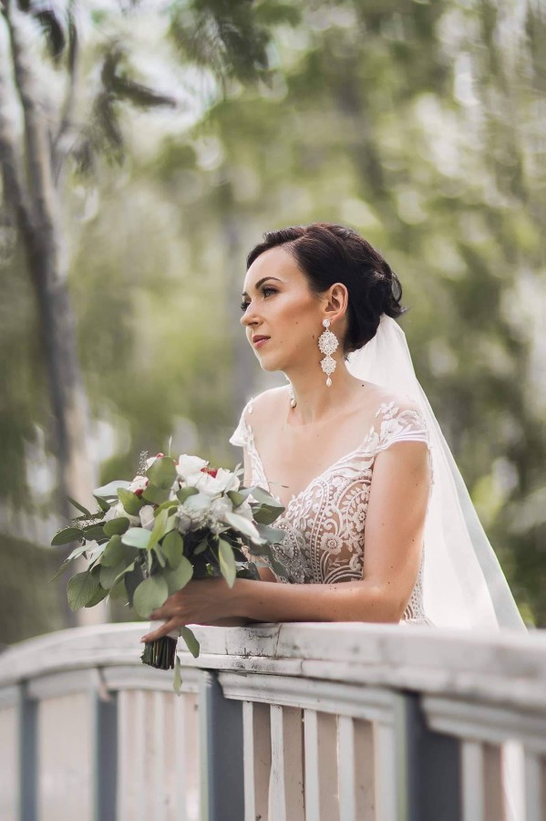 Auskarai - Perlų gėlytės - White - Crystal - Gold - Wedding 