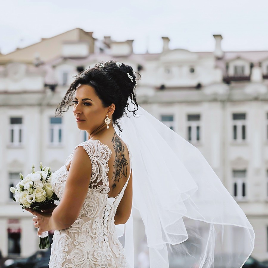 Auskarai - Perlų gėlytės - trumpi - Ivory - Golden shadow - Wedding 