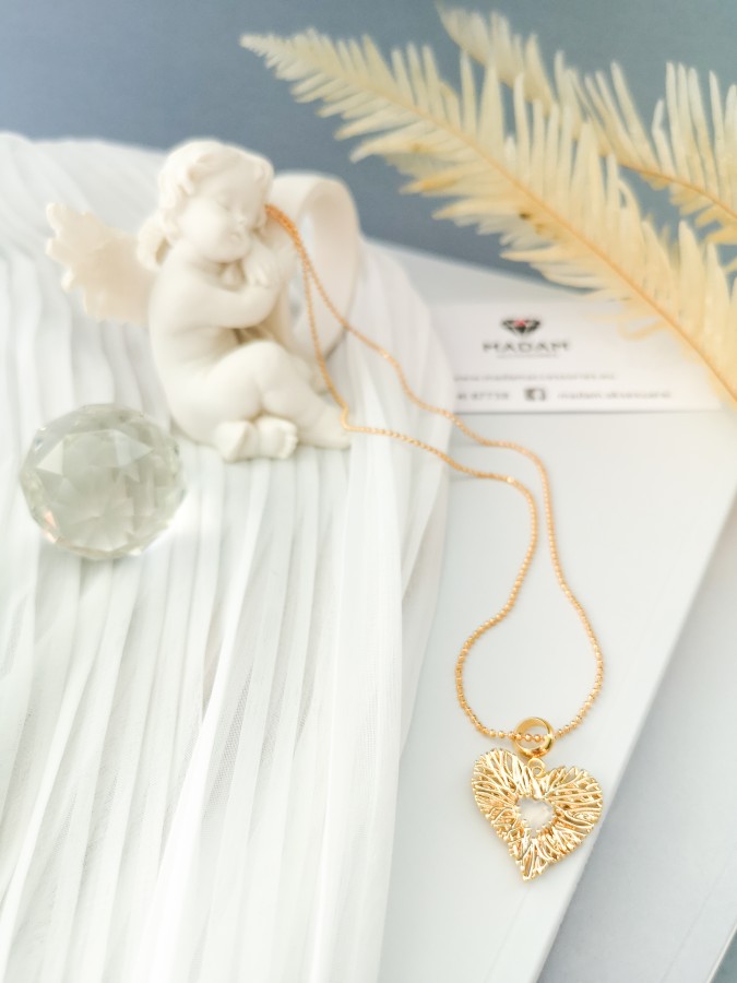 Pakabukas - Auksinė širdis - White opal - Gold 