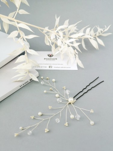 Plaukų papuošalas - Asimetrinė šakelė - Ivory - Crystal - Wedding 