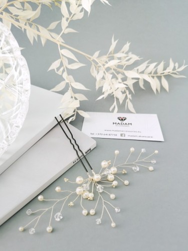 Plaukų papuošalas - Plati šakelė - Ivory - Crystal - Wedding 