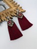 Auskarai - DORA - Burgundy - Black diamond crystals - Gold 