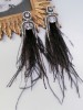 Auskarai - Fortūna - Plunksnos - Black - Silver Night crystals - Long 