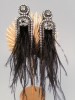 Auskarai - Fortūna - Plunksnos - Black - Silver Night crystals - Long 