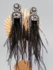Auskarai - Fortūna - Plunksnos - Black - Silver Night crystals - Long 