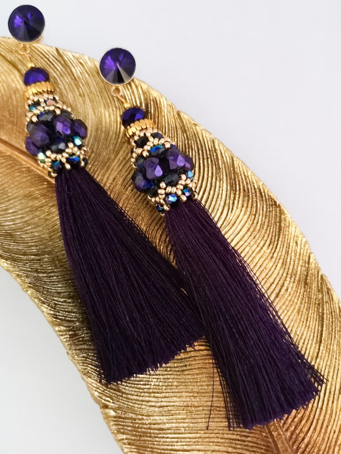 Auskarai - Kutai - Purple Velvet crystals - Gold 