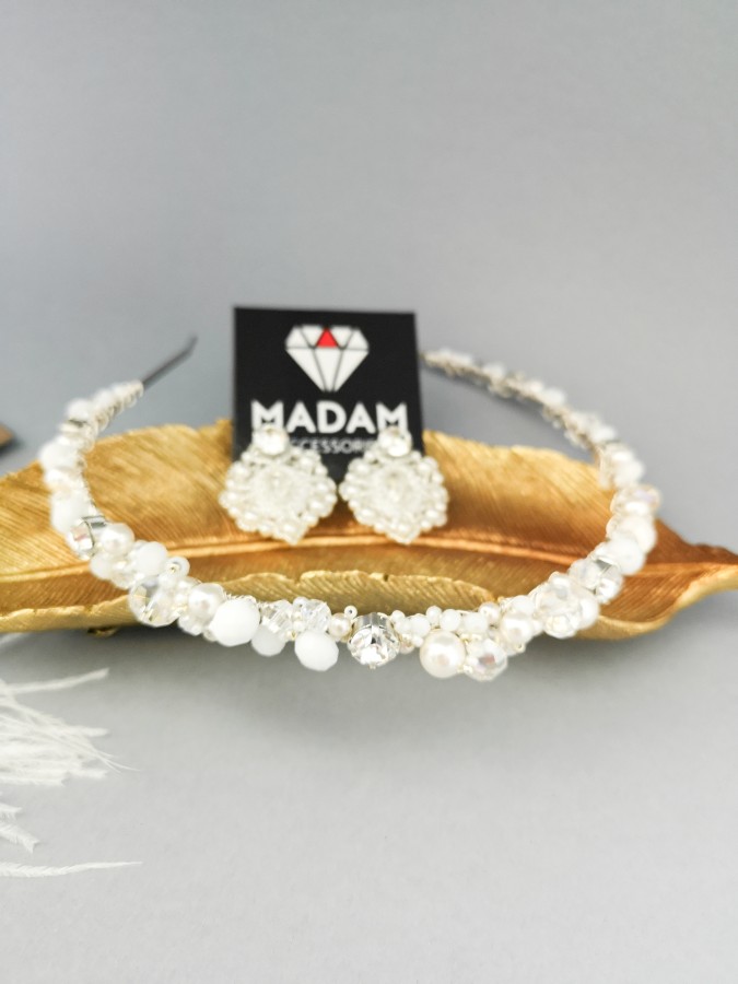 Plaukų lankelis - White - Pearls - Crystal - Wedding 