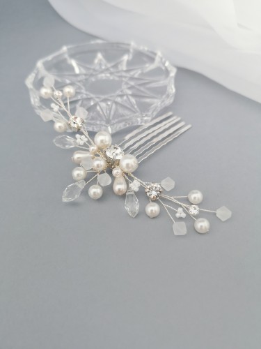 Plaukų šukutės - White - Crystal - Silver - Wedding