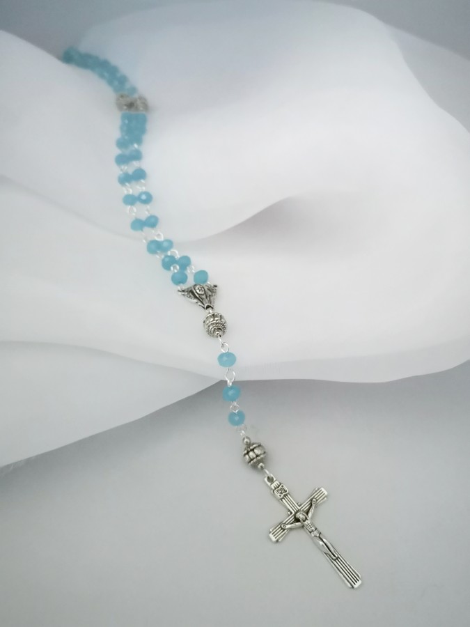 Rankų darbo rožančius - Turquoise blue crystals - Silver Rankų darbo rožančius - Turquoise blue crystals - Silver